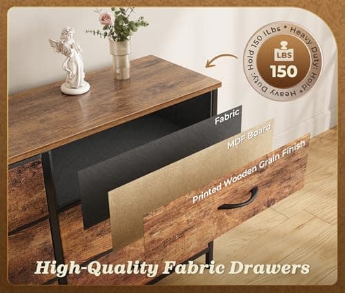 Huuger 78.7 inch Long Dresser for Bedroom, 15 Drawer Fabric Dresser for Closet, Large TV Stand for 65, 75, 85 inch TV, Wide Chest of Drawer with Storage, 78.7" W x 12.9" D x 26.7" H, Rustic Brown 6