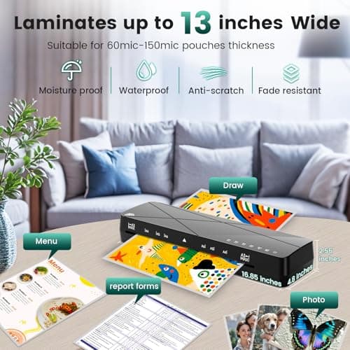 Laminator Machine A3 Laminating Machine - 3-6 Mil Thermal Laminator 13 Inches with Laminating Sheets, 5-in-1 Lamination Machine with 6 Laminating Modes and Auto-Off for Home Office School 6