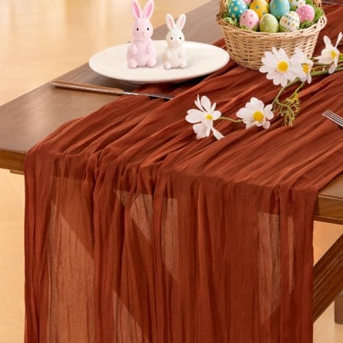 Socomi Terracotta Easter Spring Fall Cheesecloth Table Runner Boho Rustic Farmhouse Gauze 120 inch 10FT Cheese Cloth Runner for Wedding Party Baby Shower Birthday Home Decor Holiday Decorations