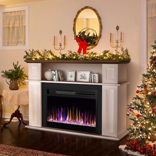 CUOZOVA 41" Electric Fireplace with Mantel, Freestanding Electric Fireplace with 23" Fireplace Insert Heater for Living Room, Remote Control, Fireplace with12 Colors Adjustable Flame, White
