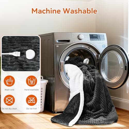 FULOG Electric Wearable Blanket with Foot Pocket, Heated Throw Blankets for Women, Snuggle Shawl Wraps with Sleeves (black) 7