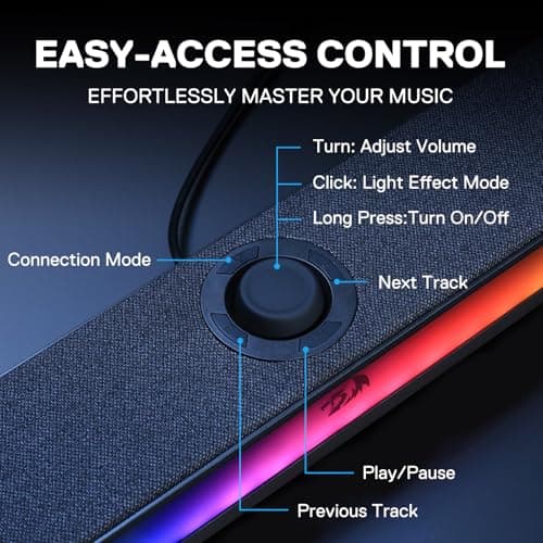 Redragon GS515 RGB Desktop Soundbar, 2.0 Channel Stereo Computer Speakers for Desktop with BT 5.3, USB-C/USB Powered, Black 5