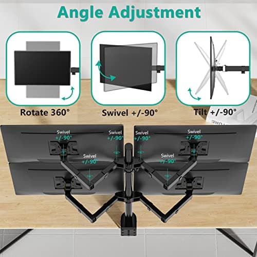 WALI Quad Monitor Desk Mount, 4 Monitor Stand Fits Heavy Duty Computer Screen up to 27 inch, Full Adjustable Arm Holds up to 22 lbs per Arm (M004), Black 6