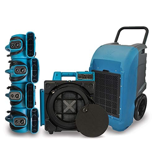 XD-125 Commercial Water Flood Damage Restoration Package for Home Garage Basements Restrooms Restaurants Crawl Spaces-Includes 4 Mini Air Movers,Dehumidifier,Mini HEPA Air Scrubber-Blue