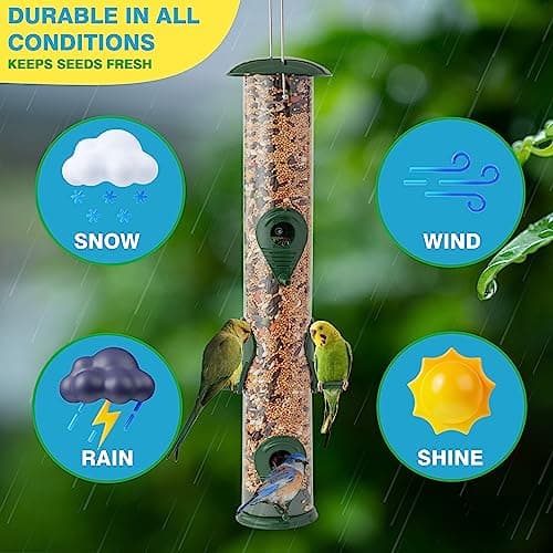 MIXUMON Set of 2 Metal Tube Bird Feeders for Outside – 6 Port, 16 Inches – Tube Wild Bird Feeder, Chew-Proof and Rust-Proof - Great for Mom 8