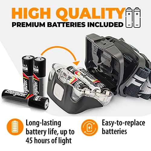 Foxelli LED Headlamp Flashlight for Adults & Kids, Running, Camping, Hiking Head Lamp with White & Red Light, Comfortable Headband, Lightweight & Waterproof, 3 AAA Batteries 5