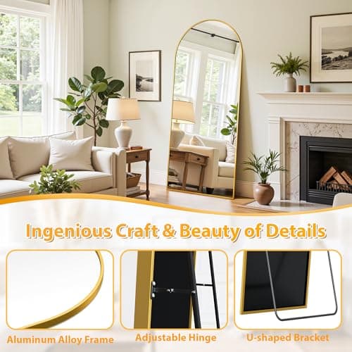 LadyNow Full Length Mirror, 58"x18" Oversized Arched Floor Mirror Freestanding, Long Arch Full Body Floor Standing Mirrors with Stand, Tall Hanging Mounted for Bedroom Modern Living Room Home, Gold 6