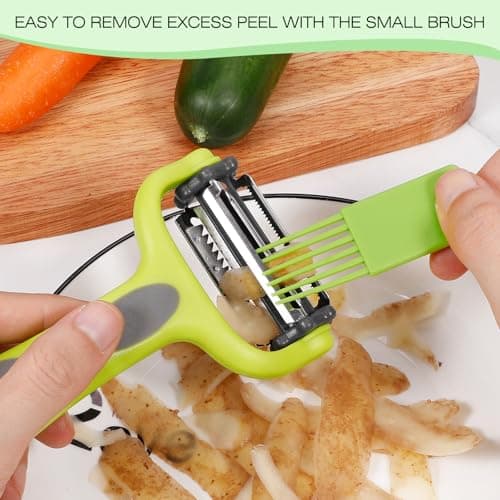 Senbowe Julienne Peeler, Potato Vegetable Peeler for Kitchen, I and Y Potato Peelers for Apple Fruit Carrot Zucchini Cucumber Veggie, 3 in 1 Blade Spin Design, Anti-Slip Handle 9