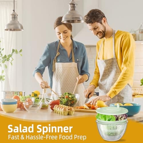 Large Capacity Green Salad Spinner, 4.24 Quart Lettuce Spinner with Dual Drainage, Efficient Salad Dryer for Quick Washing, Spinning & Draining Greens, Fruits, Veggies-with Shredding Blade 6