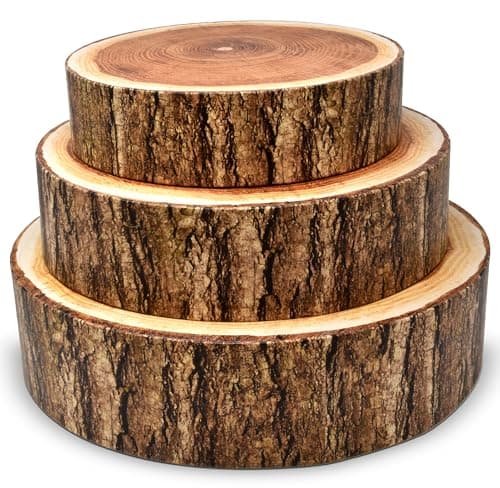 Gift Boutique Set of 3 Cardboard Wood Look Cake Stand Holder Round Cakes Stands, 8" 10" 12" Dessert Display Cupcake Wooden Tree Slice Bark Base Plate Tray Decorative for Wedding Table Decorations