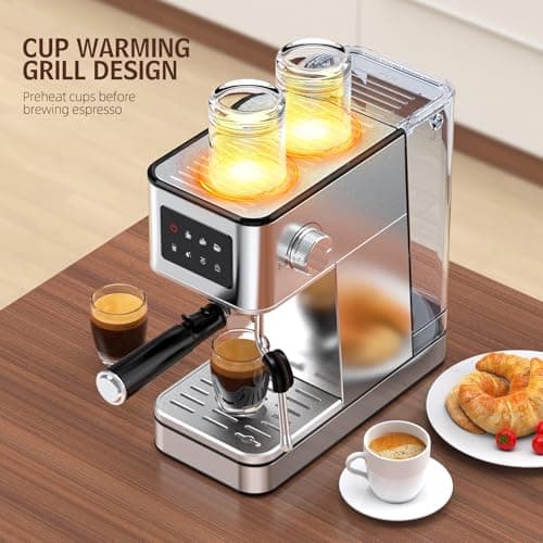 QJA Espresso Machine with Milk Frother, 20 Bar Compact Coffee Machine with Touch Screen & 57.5oz Removable Water Tank for Home, Stainless Steel Espresso Maker for Cappuccino, Latte, Silver 7