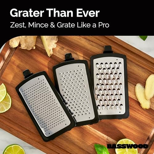 BASSWOOD Cheese Grater with Container - Box & Lemon Zester - Stainless Steel Food Grater 6