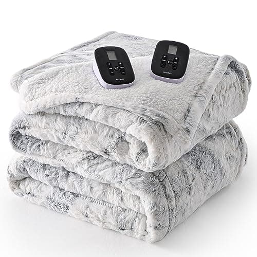 WOOMER Heated Blanket King Size Electric Blanket 90"x 100", Faux Fur Fast Heating, 10 Heating Levels & 0.5-12H Auto Off, Dual Control, Over-Heat Protection, ETL Certification 6