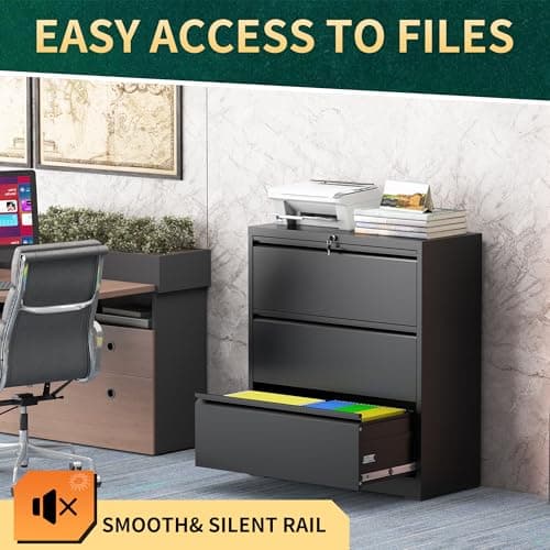 FOSTOKO 3 Drawer Lateral File Cabinet with Lock, Metal File Cabinets for Home Office, Steel Heavy-Duty Filing Storage Cabinet for Letters/Legal/A4 (Require Assembly, Black) 7