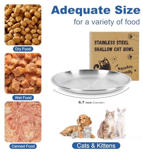 Supet Stainless Steel Cat Food Bowls, Whisker Fatigue Dishes with Non-Slip Bottom, Shallow Wide Cat Plates for Wet & Dry Food, 13OZ Kitten Bowls for Indoor Cats (4Pcs) 5