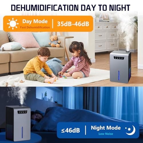 Dehumidifier,2 in 1 Humidifier Dehumidifier Combo,102 OZ Water Tank Dehumidifiers for Home Bedroom,Basement Bathroom,Auto Shut Off,Sleep Mode,7 Colors LED Light 6