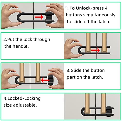(10 pack white) 4 button Cabinet Locks, U-Shaped Proofing Drawers Safety Child Locks Adjustable, for Wardrobe,Kitchen,Bathroom,Drawer,Fridge,Cupboard Doors Knobs & Handles 5