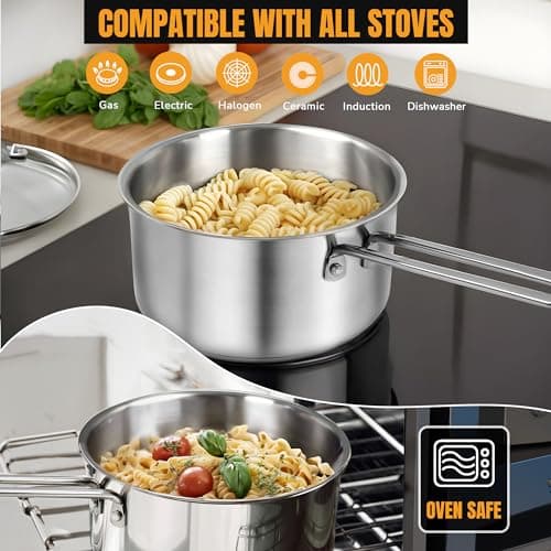 AuFranc® 2 Quart Tri-ply Stainless Steel Saucepan with Glass Lid, Induction Sauce Pan Compatible with All Cooktops, Non-Toxic Sauce Pot with Stay Cool Handle, Oven & Dishwasher Safe (Silver) 5