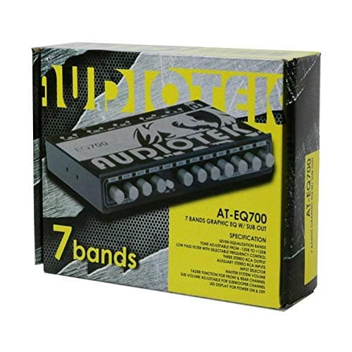 Audiotek AT-EQ700 1/2 Din 7 Band Car Audio Equalizer EQ w/Front, Rear + Sub Output | Auxiliary Stereo RCA Input - 3 Stereo RCA Outputs - Front/Rear Fader, and Selection of Main 7