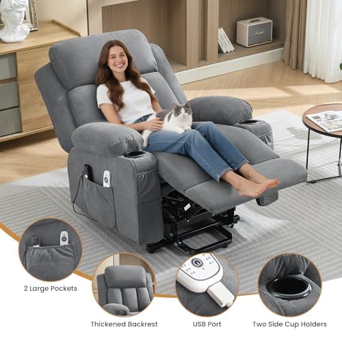 MAHOMICO Power Lift Recliner Chair for Elderly with Vibration Massage and Lumbar Heating Electric Oversized Single Sofa with Cup Holder and USB Charge Port for Living Room 7