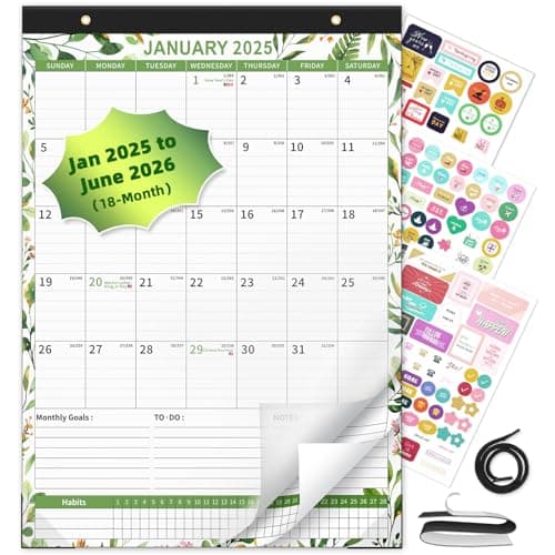 Ospelelf Magnetic Calendar 2025-2026 Wall Calendar 12'' x 17'' Desk Calendar for Refrigerator 18 Months, Use Jan 2025 - June 2026