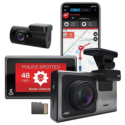 Cobra Smart Dash Cam + Rear Cam (SC 400D) – UHD 4K Resolution, Alexa Built-In, 3-Camera Capable, Live Police Alerts, Emergency Mayday, Drive Smarter App, 3" Touchscreen, Wi-Fi & GPS, 32GB SD Card Incl