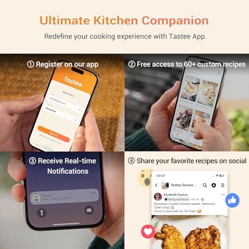 Tastee Air Fryer, 8-in-1 Compact 5.5QT AirFryers, 450°F Digital Airfryer Dehydrator with Dual-sensor Smart Probe, 24 Presets One-touch Cooking, In-app Recipes with Window, Dishwasher-safe & Non-stick 6