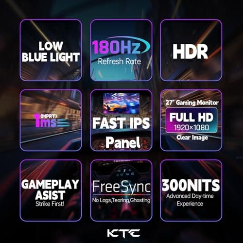 KTC Gaming Monitor 27 inch 180hz 1ms | Fast IPS Screen 1080p Monitor|2 x HDMI 2.0 &1 x Display Port 1.4 | Support Freesync and Wall Mount | 108% sRGB with HDR 10 6