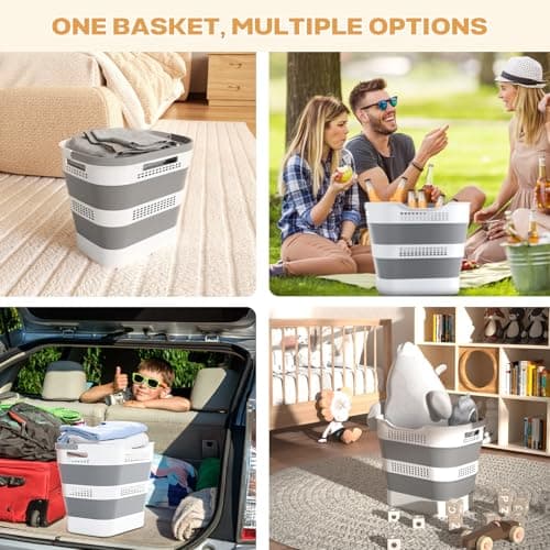 OOAMBB 43L(11.5Gallon) Collapsible Laundry Basket with Handles, Foldable Laundry Basket Plastc,Pop Up Tall Storage Container/Organizer/Clothes Hamper for Laundry (Grey,1 Pack) 5