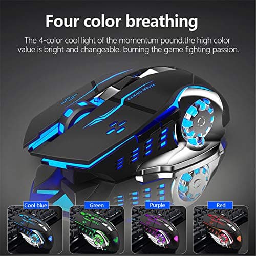 AULA SC100 Silent Wireless Gaming Mouse Rechargeable, with Side Buttons, LED Backlit, DPI Adjustable, 2.4G Wireless Optical Computer Mice Punk Cool Mouse for Games/Work (Black) 9