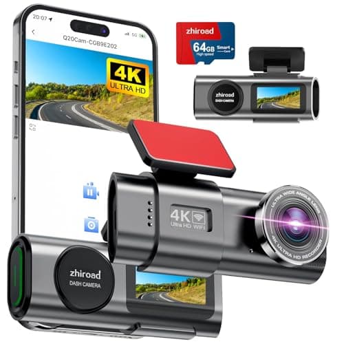Dash Cam 4K Front, Built-in WiFi Dash Camera for Cars, 1.47''IPS Screen Mini Dashcam with APP, 170°Wide Angle, 24H Parking Monitor, Night Vision, WDR, G-Sensor, with 64G SD Card, Support 256GB Max
