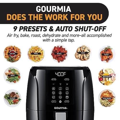Gourmia Air Fryer Oven Digital Display 5 Quart Large AirFryer Cooker 12 1-Touch Cooking Presets, XL Air Fryer Basket 1500w Power Multifunction Black and Stainless Steel Accents FRY FORCE GAF536 4
