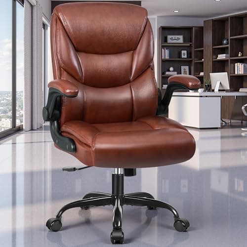 FelixKing Leather Office Chair, Small PU Ergonomic Desk Chairs, Comfy Computer Chair with Wheels and Flip-up Armrests, Adjustable Height Mid Back Executive Office Chairs for Short People - Brown 9