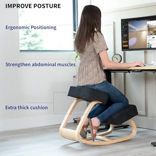 VIVO Wooden Rocking Kneeling Chair, Ergonomic Home Office Stool Posture Seat, Thick Black Cushions, Light Wood Frame, CHAIR-K04R 5