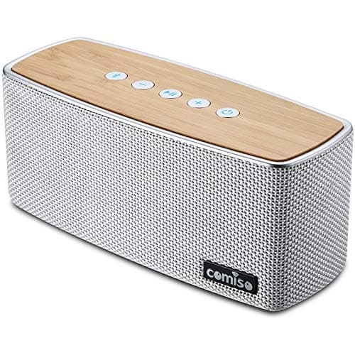 comiso Bluetooth Speakers, Portable Speaker 5.0 with 20W Stereo Sound, Wireless Stereo Pairing, Wood Bluetooth Audio with Subwoofer, 24H Playtime, Hands-Free, Great for Office, Home, Outdoor