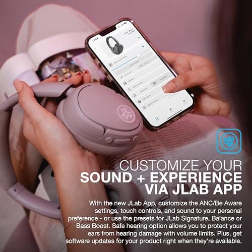 JLab JBuds Lux ANC Wireless Headphones, Mauve, Hybrid Active Noise Cancelling, Customizable Sound, Spatial Audio Compatible, Premium Over-Ear Bluetooth Headset 5