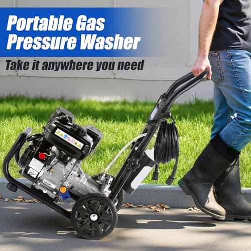 Gas Pressure Washer, 3500 PSI and 2.3 GPM High Pressure Cleaning Machine with 4 Quick Connect Nozzles & Foam Cannon, Portable Pressure Washer for Cars, Fences, Driveways, Patios, Home Cleaning 6