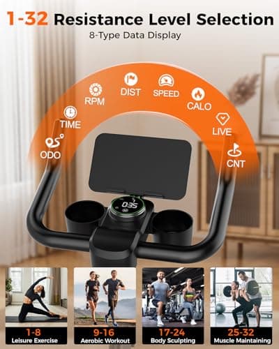 SupeRun Magnetic Exercise Bike for Home, Stationary Bikes Indoor Cycling with 32-Level Resistance, Adjustable for Users 5'1" to 5'11" & 300lbs Capacity 6