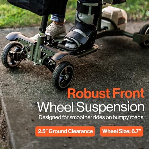 SuperHandy Passport Pro Mobility Scooter - Foldable Aluminum Frame, 4 Wheels, Includes 2 48V 2Ah Li-Ion Batteries & Charger, Supports up to 330 Lbs [Patent Pending] (Dark Green & Sand, 330 Lbs) 5