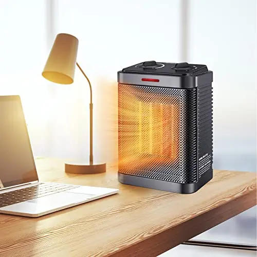 Space Heater for Indoor Use, 1500W PTC Ceramic Heater with Thermostat, Small Space Heater 2S Rapid Heating, 3 Modes, Electric Portable Heater with Safety Protection for Bedroom, Quiet Office 7