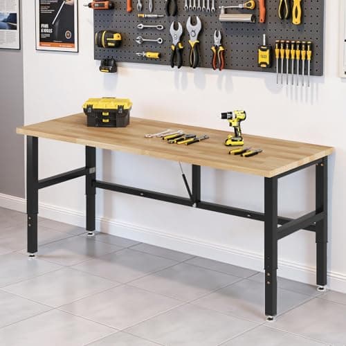 SPECRAFT 60" Folding Workbench, Adjustable Foldable Workbench with 2000 LBS Capacity, 30.7"-40" Height, Rubber Wood Top for Garage, Workshop, Office 9