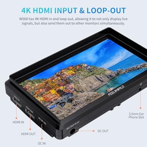 FEELWORLD FW568 6 inch DSLR Camera Field Monitor with Waveform LUTs Video Peaking Focus Assist 1920x1080 IPS 4K HDMI Professional Video Accessories 5