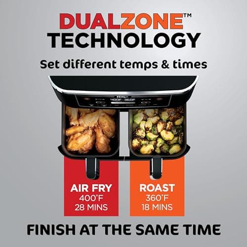 Ninja | Air Fryer | Finish Cooking Multiple Foods at the Same Time | 6-in-1 (Air Fry, Broil, Roast, Keep Warm, Dehydrate, Bake) | Fit up to 8lb Chicken Wings in the two 5 QT Baskets | DZ302 7