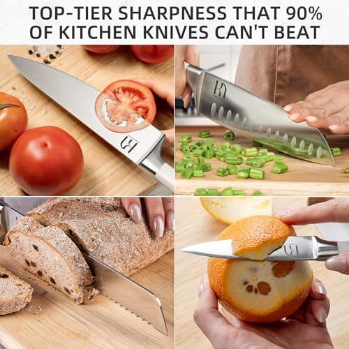 KnifeSaga Knife Set, Premium 15 Piece Japanese High Carbon Stainless Steel Knives Set for Kitchen with Block and Sharpener, Razor Sharp Kitchen Knife Block Sets with Ergonomic Full-tang Handle, White 5