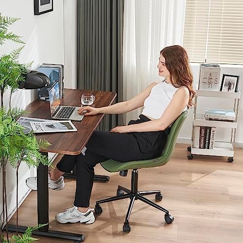 YOUNIKE Office Chair, Armless Desk Chair Computer Chair with Wheels, Modern Upholstered PU Leather Task Chair, Rolling Adjustable Swivel Home Office Desk Chair, Dark Green 8
