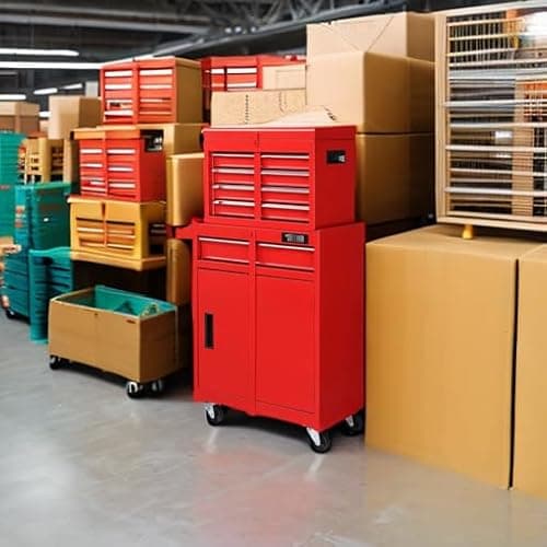 TUFFIOM 5-Drawer Rolling Tool Chest, Tool Storage Cabinet w/Drawers, Lockable Wheels, Detachable Top & Adjustable Shelf, Mechanic Tool Organizer Box for Garage, Workshop, Warehouse & Repair Shop 7