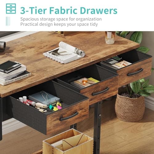 WINAZ Rolling Standing Desk Adjustable Height with Drawers on Wheels, 40 Inch Portable Mobile Stand Up Computer Desks for Bedroom Home Office, Couch Sofa Side Laptop Table with Storage, Rustic Brown 7