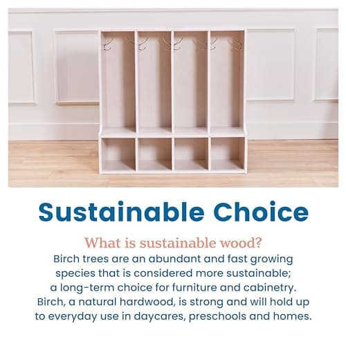 ECR4Kids Streamline 4-Section Toddler Coat Locker with Bench, Classroom Furniture, White Wash 7