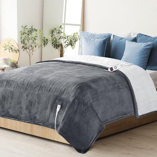 Heated Electric Blanket Full- Super Soft Double-Sided Heating Blanket, 6 Heat Settings, 10 Hours Auto Off, ETL and FCC Certification Fast Heating Electric Throw, Machine Washable, 84 x 72''(Grey)