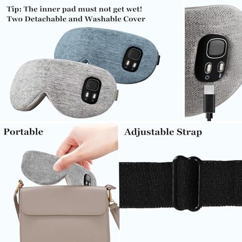 Heated Eye Mask - Cordless Eye Mask for Dry Eyes, Eye Relief, Improved Sleep, Washable Eye Heating pad for Travel Removable for Cleaning and 2 Covers, 4-Level Timing and Temperature (Gray) 7